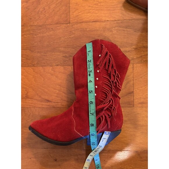 Arizona Jean Company Red Suede Leather Western Cowboy Pointed Toe Boots 7M - Picture 13 of 14